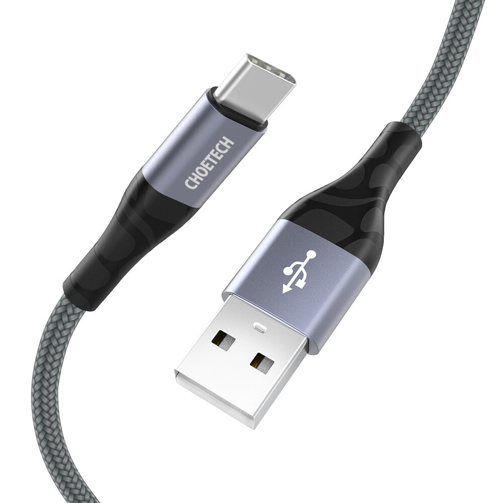 Choetech 3a cabo usb tipo c para celular, fio de carregamento rápido para samsung galaxy s8 s9 plus xiaomi mi9 huawei cabo do carregador usb c,: Grey / 2m