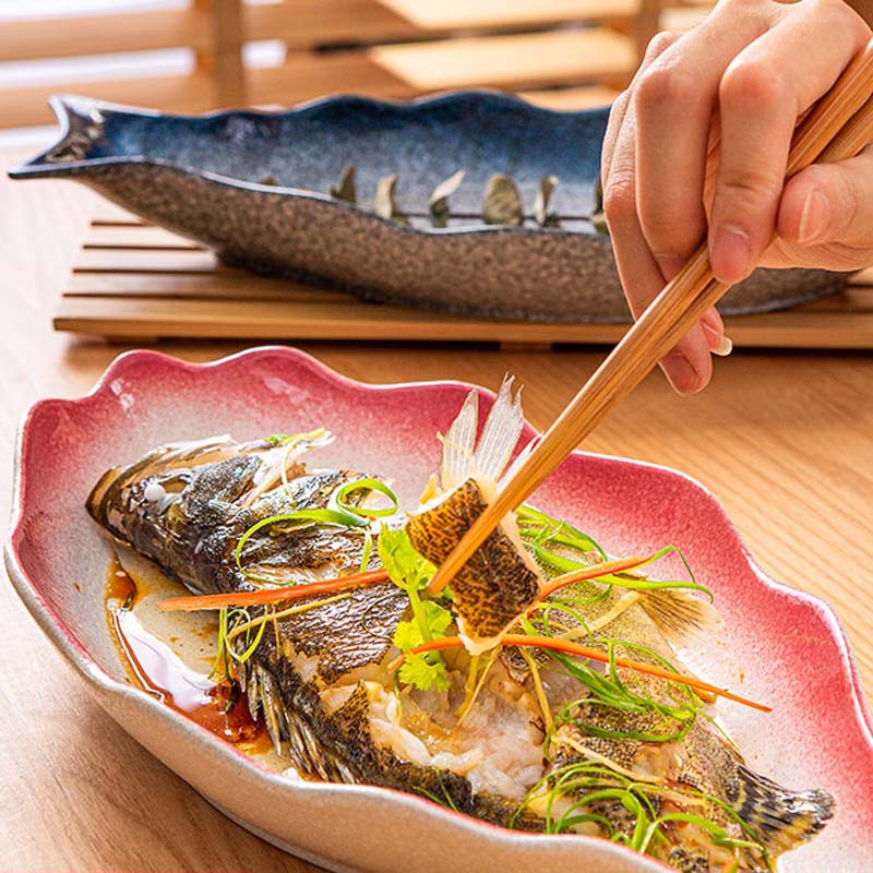 FANCITY Fish Plate Ceramic Steamed Fish Plate Fish Plate Home Japanese Net Red Plate Large Year Fish Plate