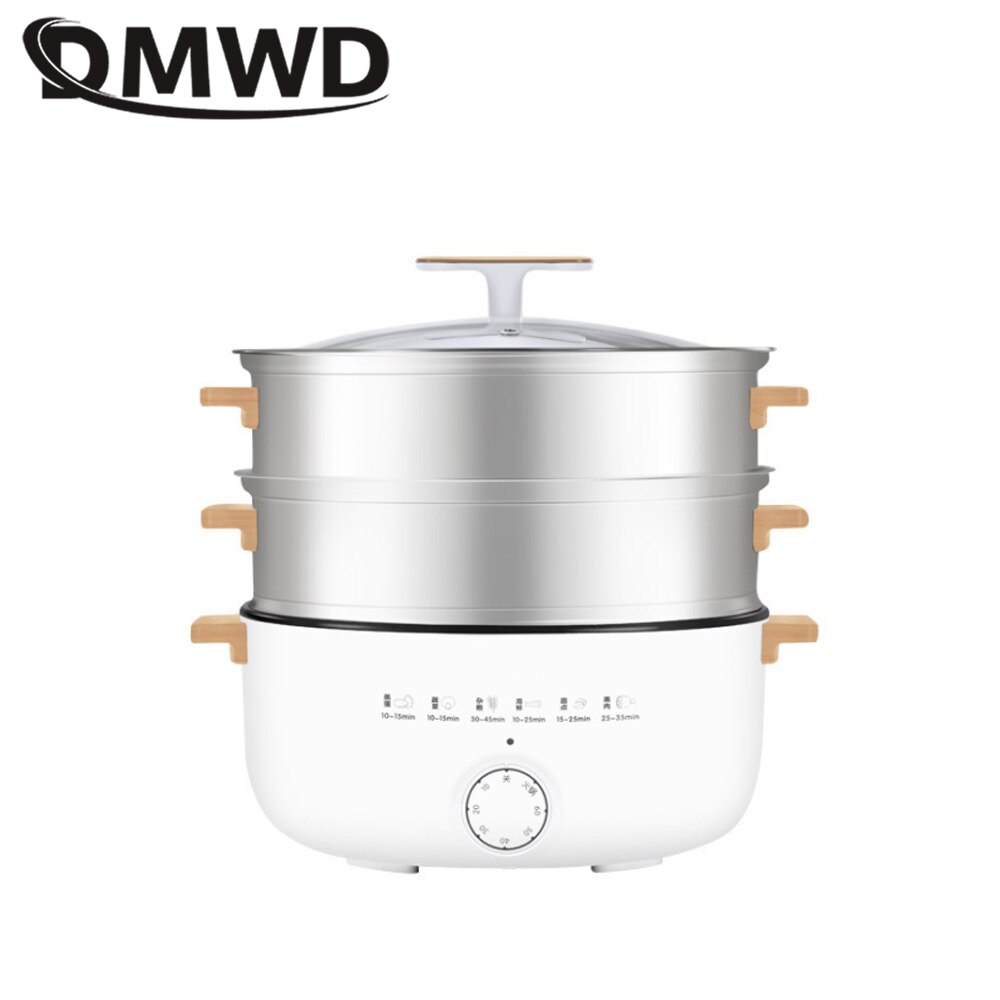 DMWD 14L Household Electric Cooker 3 layer Steamer Pot Boiling Stewing Pot Crepe Pancake Maker 304 Stainless Steel 220V