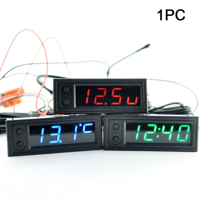 Rode Auto Voltmeter 3in1 Voertuig Thermometer Klok Led Digitale Display Indoor Outdoor