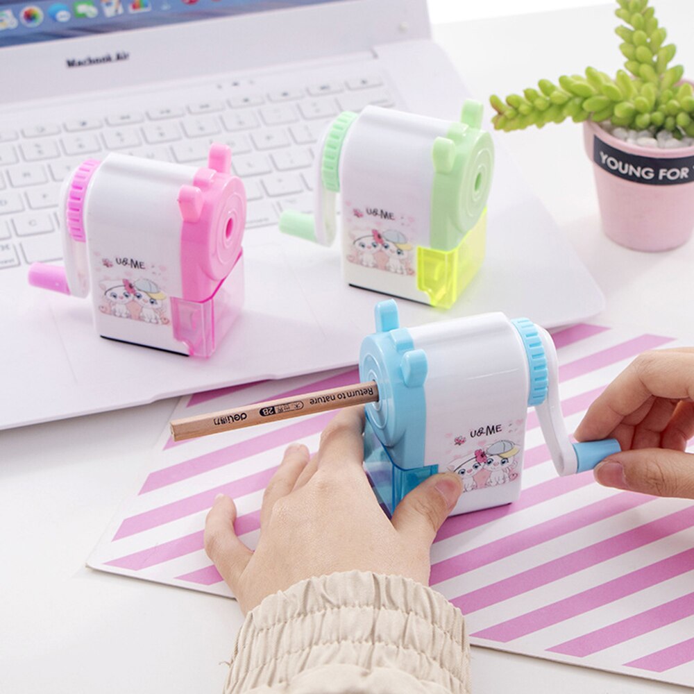 Afilador de accesorios mecánicos de manivela de estilo coreano, sacapuntas creativos con estampado de dibujos animados para estudiantes, para útiles escolares para niños