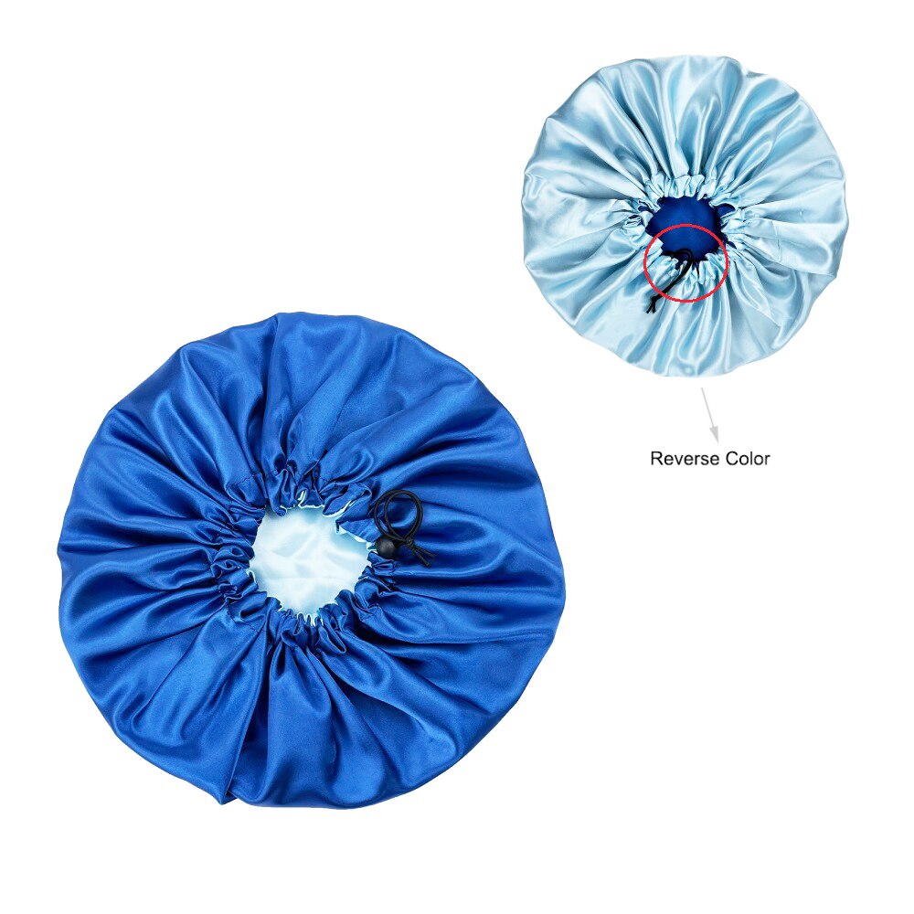 Effen Kleur Omkeerbaar Zijdeachtig Satijn Motorkap Dubbele Laag Slaap Night Cap Head Cover Motorkap Hoed Voor Voor Krullend Veerkrachtig Hair zwart
