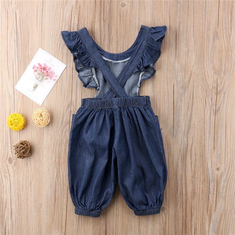 Emmababy 1-6Y Kinderen Baby Jongen Meisje Denim Ruches Romper meisjes mouwloze Zomer solid Rompertjes Jumpsuit Outfits kleding