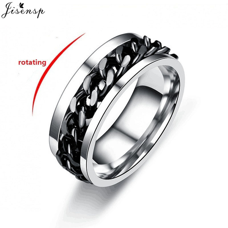 Cool Rotating Anxiety Fidget Rings Titanium Steel Chain Rotable Spinner Finger Ring for Men Women Punk Jewelry Bague Homme: 9 / WHITE