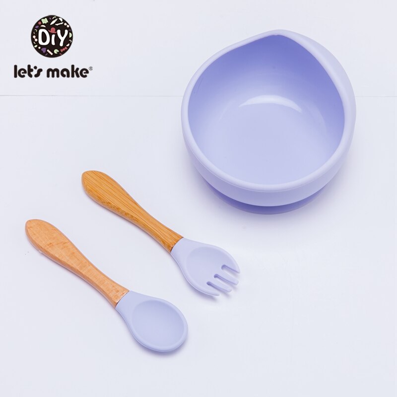 Lassen'S Machen 3 Teile/satz Baby Fütterung Geschirr einstellen Silikon Schüssel Löffel Gabel Nicht-Unterhose Schüssel Weiche Saug Befestigung Für freundlicher Baby: einstellen 1