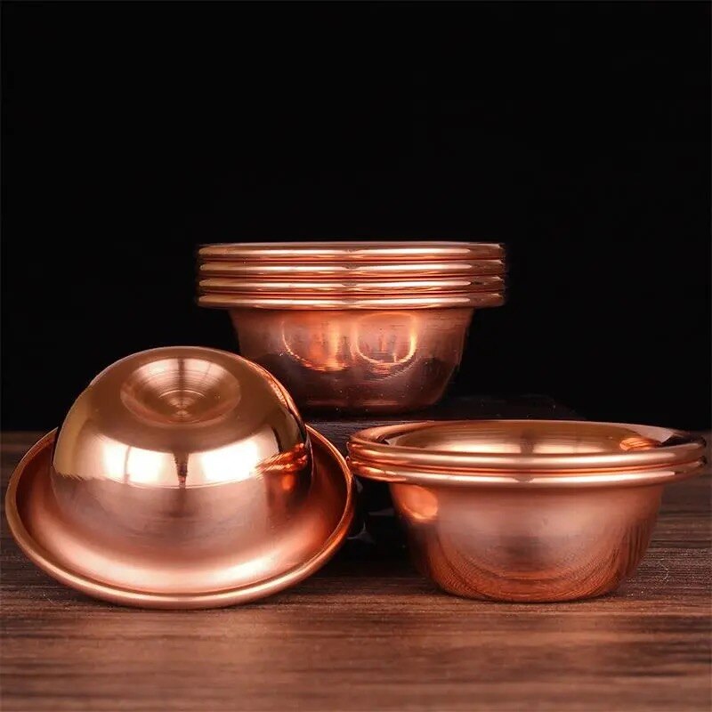 7pcs Pure Copper Drinking Bowl Pure Red Copper Auspicious Tibetan Holy Water Cup 50ml 100ml Buddhist Bowl Home's Decorative: 9cm