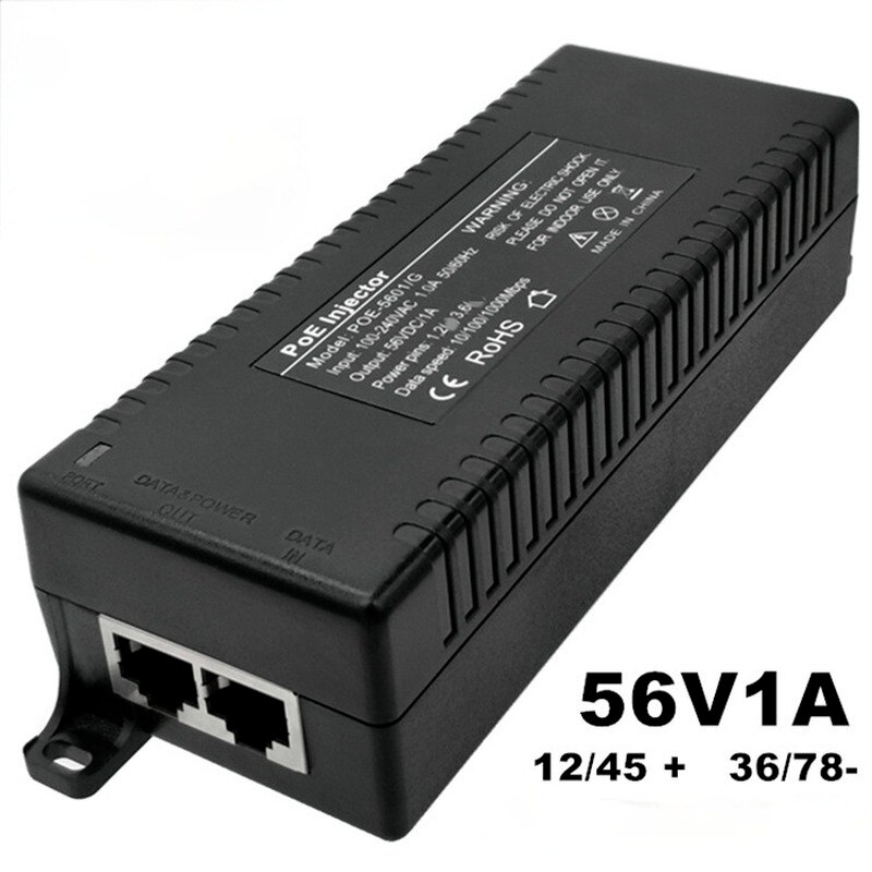 POE Injector 100/1000Mbps 50V 30w 45+ 78- Work with IP Phone /camera and POE Splitter and AP