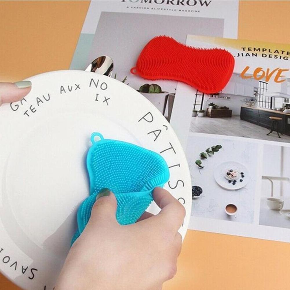 Cepillo de silicona para lavar platos, herramienta de limpieza de cocina, sartén, esponja, estropajo