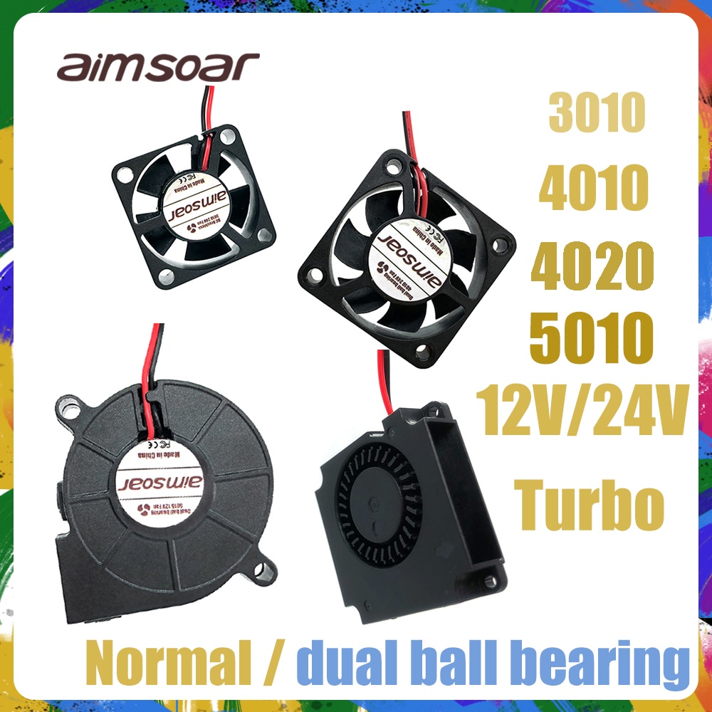 3010/4010/4020/5015/6015mm oil/hydraulic/dual ball bearing fan 12v/24v cooler cooling fan blower 2 Pin For Creality ender3 cr10