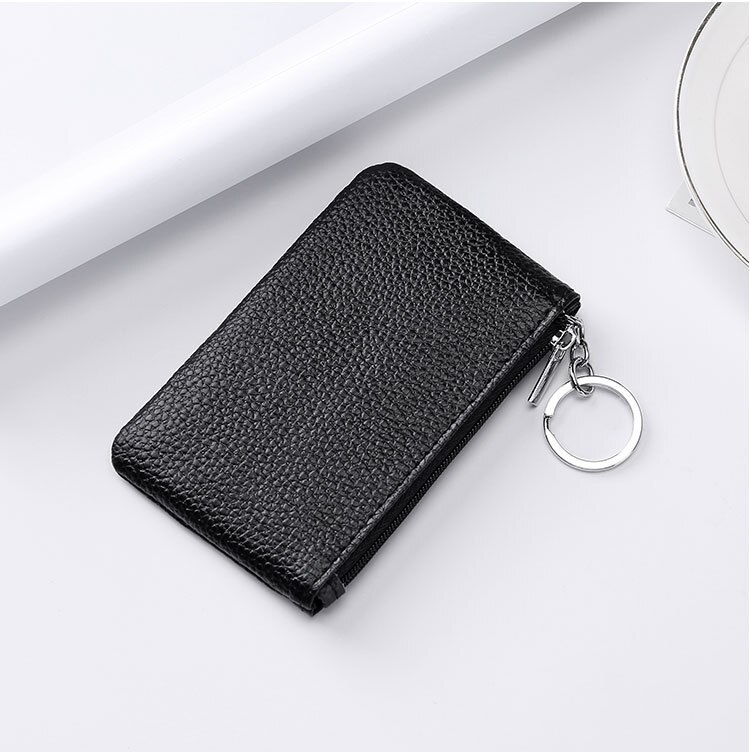 Card Wallet En Purse Coin Wallet Sleutelhanger Sleutelhanger Purse Unisex Pu Lederen Kleine Portemonnee Korte Bag Purse rits: Black