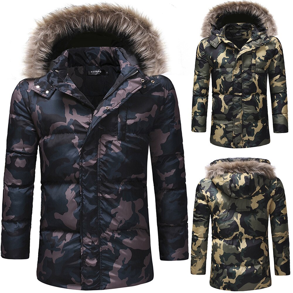 Mannen Mode Medium Lange Winter Losse Verdikking Down Katoen Camouflage Casual Rits Jas Jas