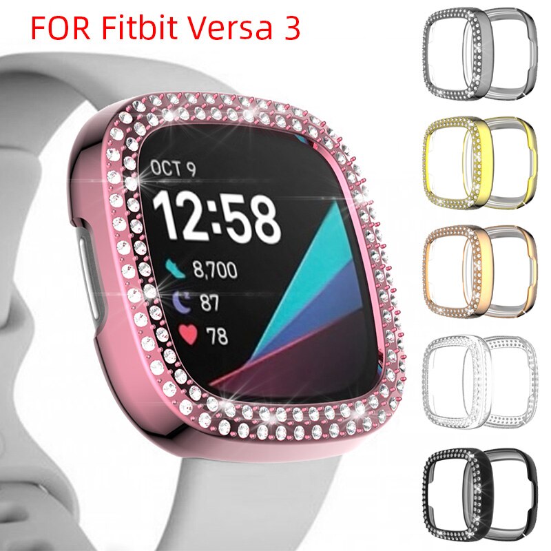 Diamond Cover Gevallen Voor Fitbit Versa 3 Waterdichte Horloge Shell Cover Screen Protector Voor Fitbit Versa 3 Bumper Case Shell