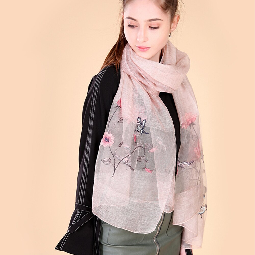 Dame Chinesische Seide Frauen Klassische Schal Bestickt Maulbeerseide Elegante Weiche Haut-freundliche Schal Ethnische Sonnencreme wickeln (Seide)