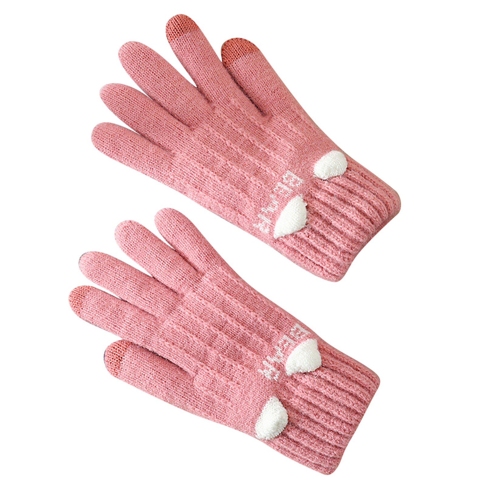 freundlicher Mädchen Gestrickte Finger Handschuhe Winter warm Halten Katze Drucken Warme Handschuhe Jungen Mädchen Warme Fäustling für Teenager Jugend Radfahren handschuhe: Rosa