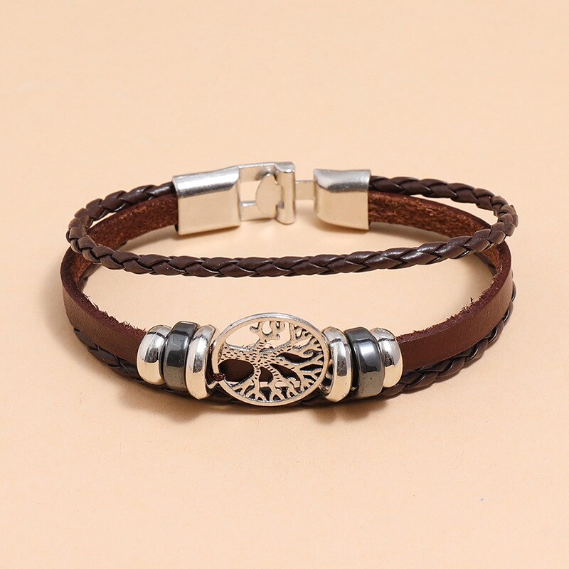 Multilayer Bracelet Men Casual Braided Leather Bracelet For Women Charm Life Tree Bracelet Punk Rock Men Jewelry