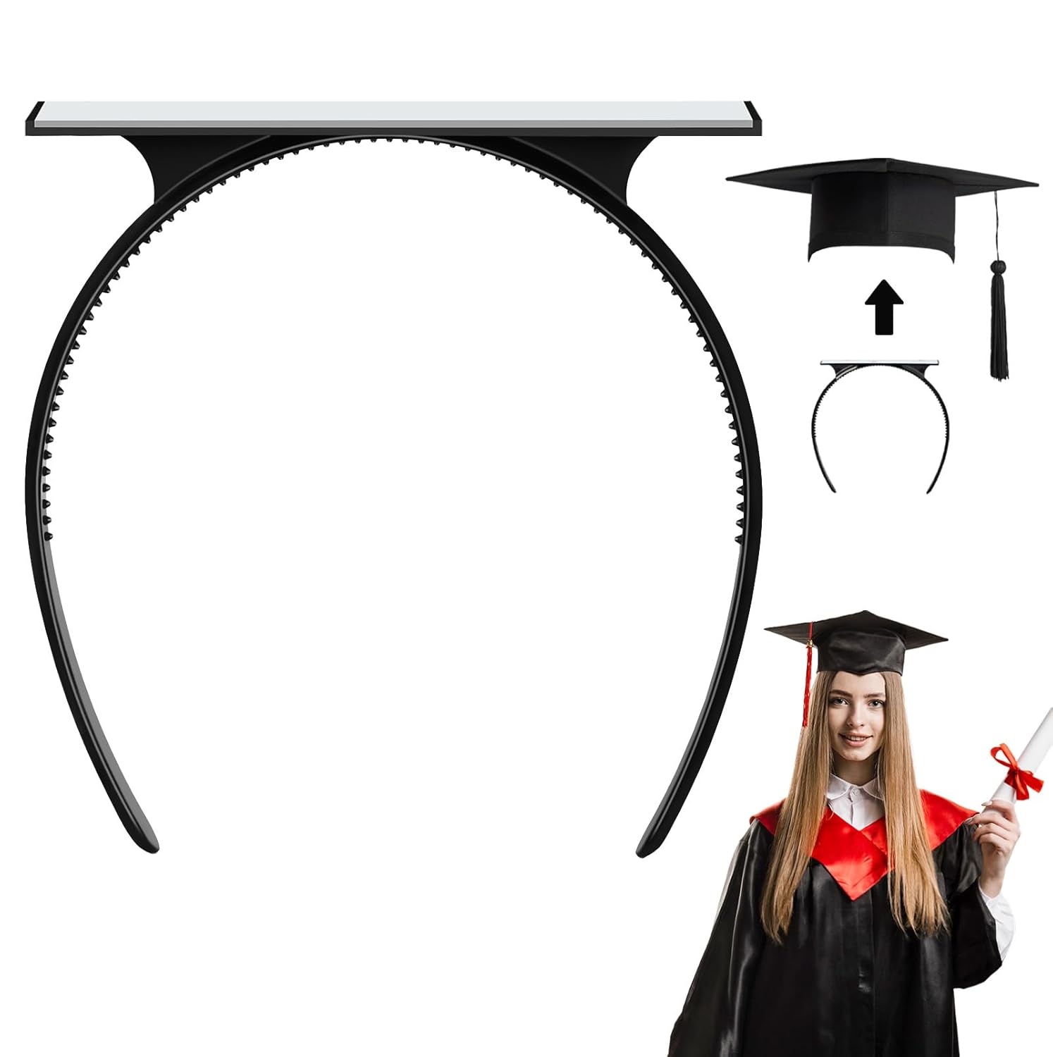 1 - 10 pcs Graduation Cap Headband Insert - Secures Grad Hat & Keeps Hairstyle, Upgraded Interior Grad Cap Headband
