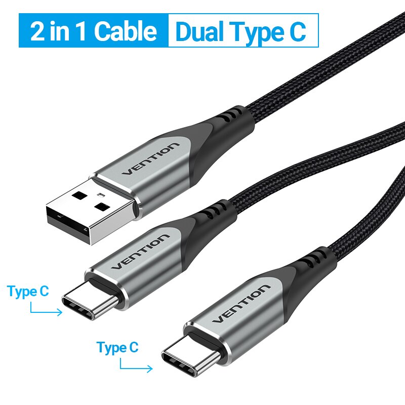 Vention 2 in 1 usb type c kabel til xiaomi redmi note 10 samsung  s20 usb opladerledning til huawei  p40 pro mate 30 mikro usb kabel: Dobbelt type c / 1m