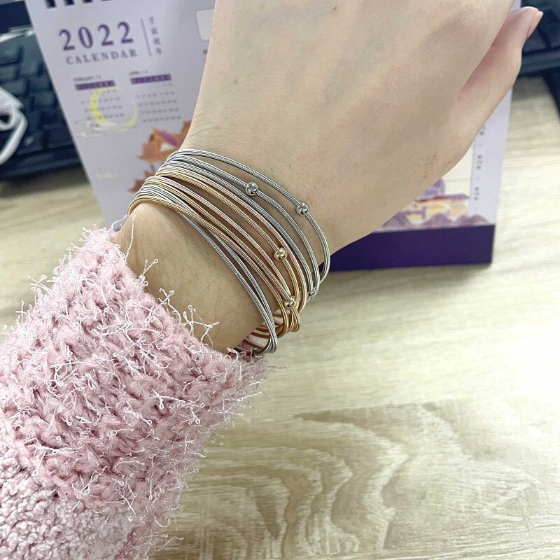 10 Pieces/set Rose Gold Guitar Spring Bracelets Stack Carbon Steel Coil String Bangle Wirstband Stackable Jewelry