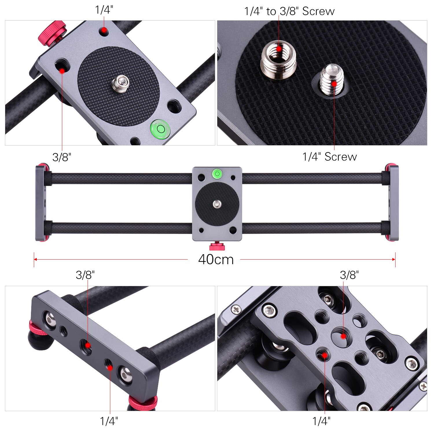 Photography Track Slide Camera Slider Carbon Fiber Dolly Video Stabilizer Rail 15.7" for Nikon Canon Sony DSLR Camera Smartphone