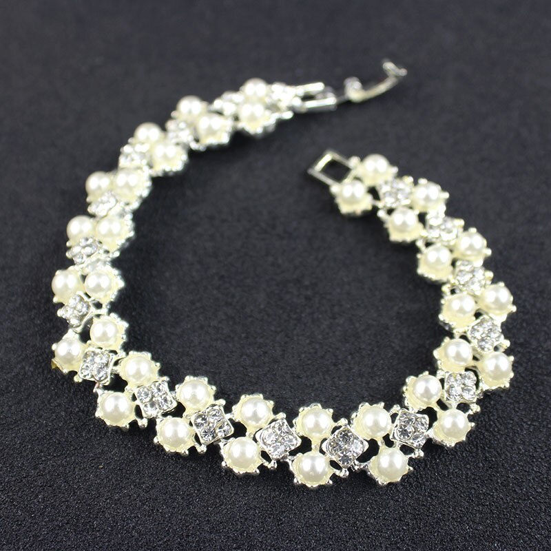 Jiayijiaduo conjunto de jóias simples moda imitação pérola cor prata colar pulseira brinco para acessórios de casamento feminino
