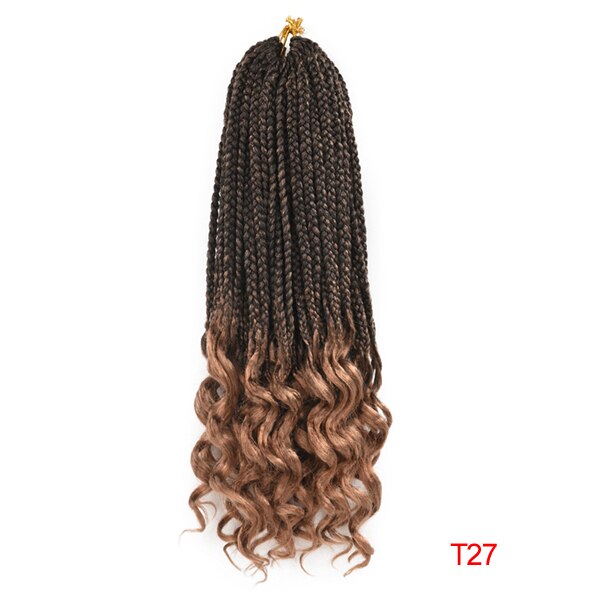 22 Strands Braiding Hair Crochet Hair Box Braids Ombre Synthetic Hair for Braid Hair Extensions Curly Ends: T27 / 14inches