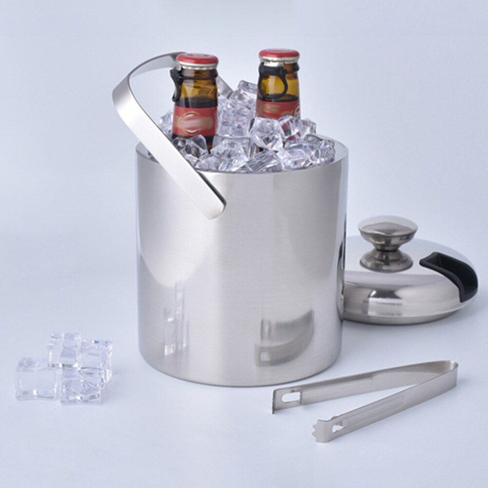 1300ml Stainless Steel Ice Cube Container Double-Walled Ice Bucket ice container with tongs lid Clamp Heat Isolation Bar Tools