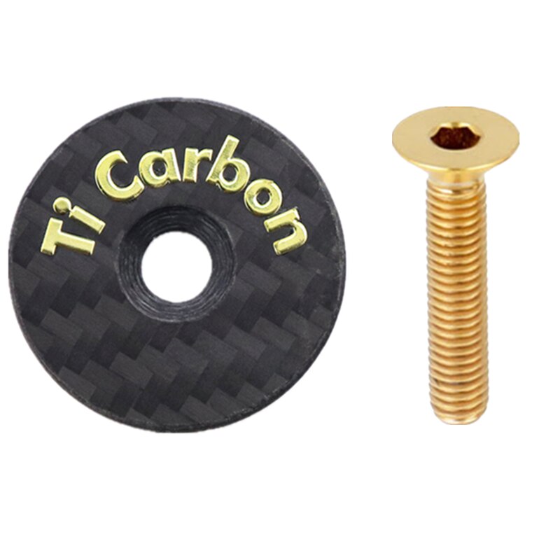 Carbon Bicycle Stem Top Cap with Screw For od2 31.8mm-28.6mm 1 1/8" Steerer Fork Tube Headset Cap Cover: Golden Gold Ti