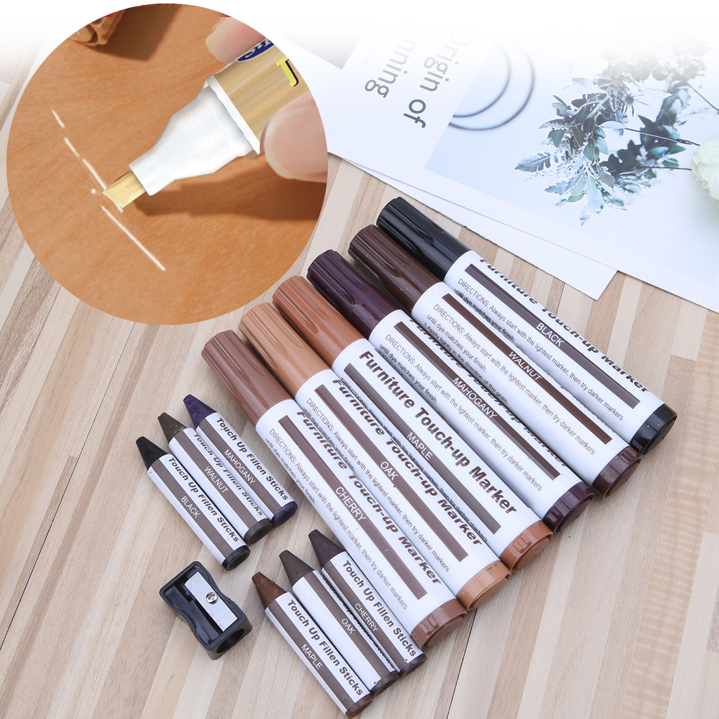 Wood Repair System Kit Filler Sticks Touch Up Marker Floor Furniture Scratch Fix Hides Scratches, Gouges and Worn Edges