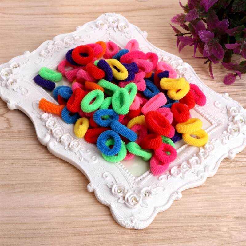 100Pcs Kids Girl Colorful Elastic Hair Tie Children Hair Tie Small Towel Ring Band Rope Ring Band Ponytail Holder