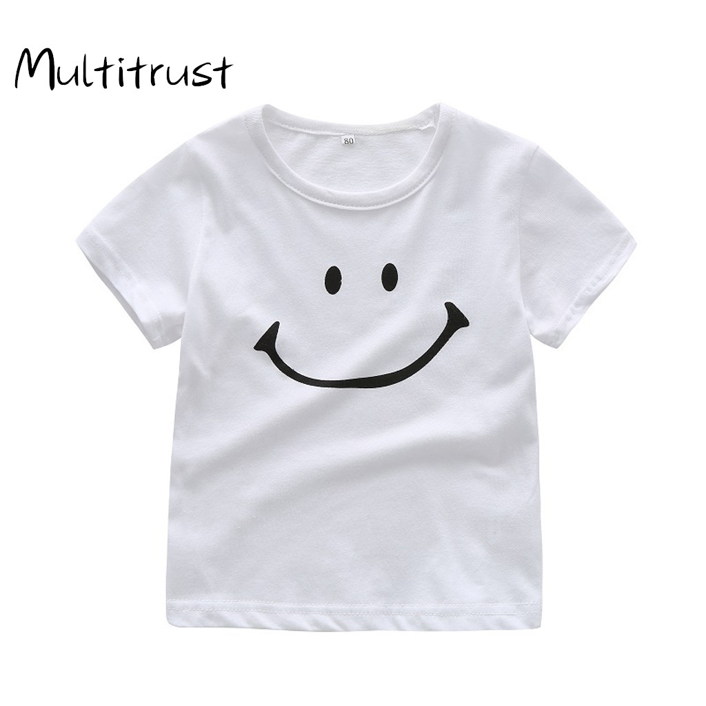 Multitrust Summer Baby T-Shirts Cotton Shorts Sleeve T Shirts Toddler Boys Girls O-Neck Smiling FaceTeen Tops Clothes