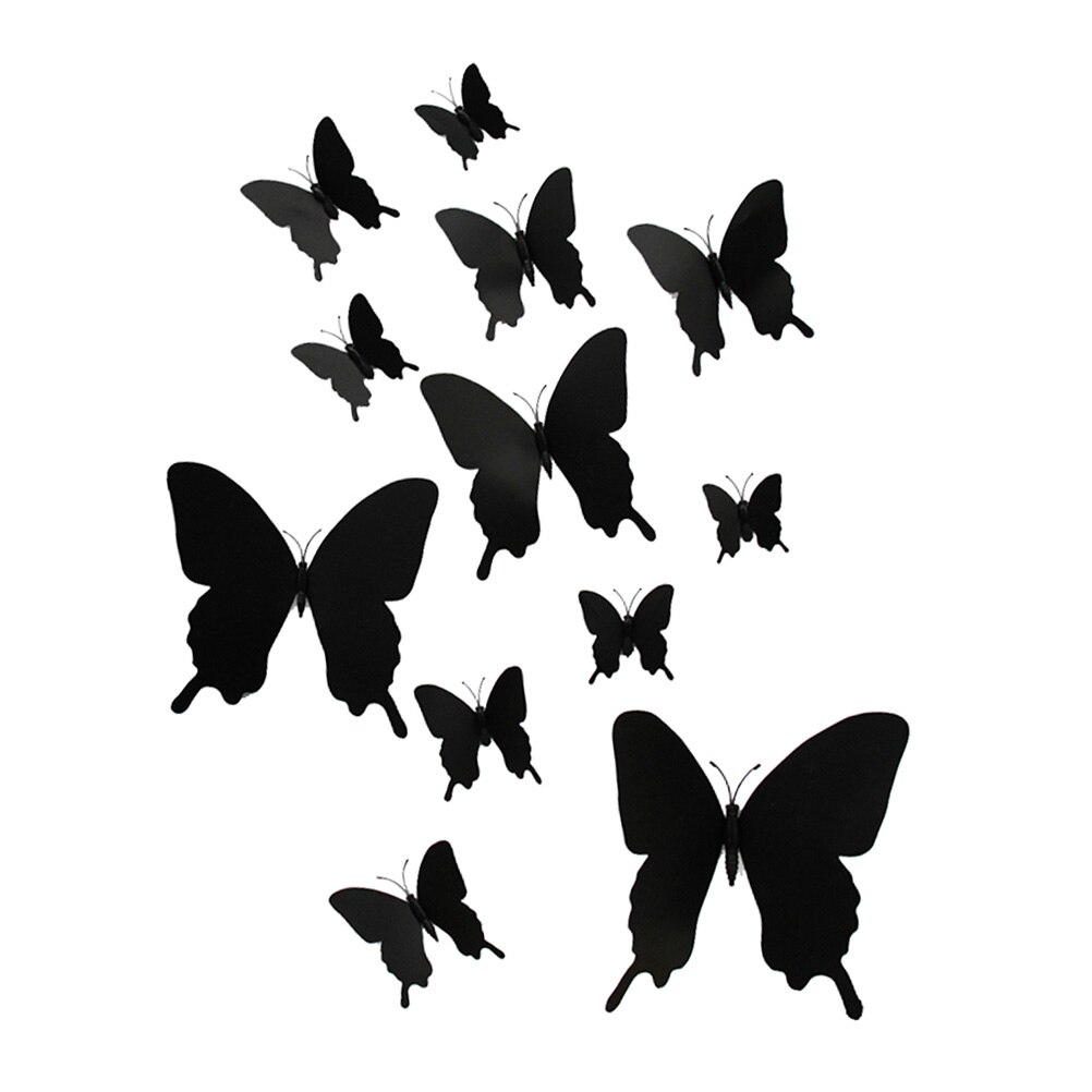 12 stücke Schwarz Single-schicht Schwalbenschwanz Schmetterling Zauberstab Aufkleber einstellen 3D Zauberstab Abziehbilder Hause Dekorationen für Schlafzimmer Wohnzimmer