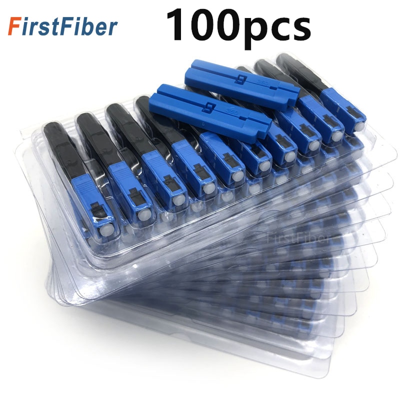 SC UPC Fiber Optic Fast Connector 100 SC Fsat Connector Blue Fibra FTTH Single Mode Quick Connector Adapter Field Assembly