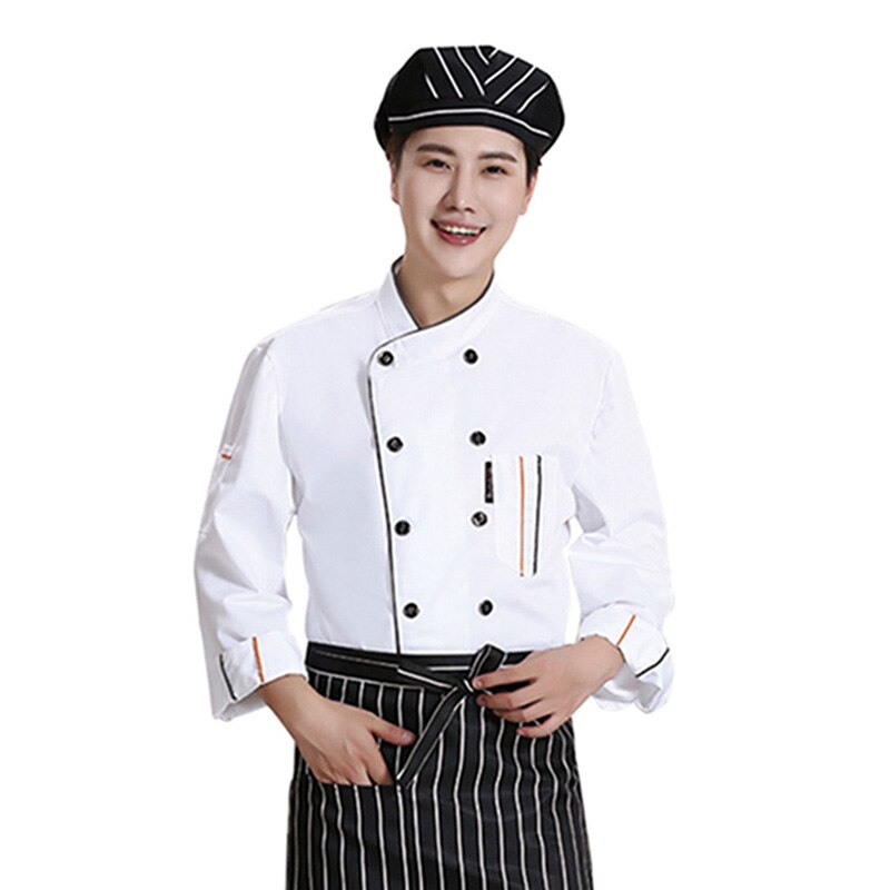 Long Sleeve Chef Clothes Uniform Double Breasted Unisex Cooking Uniforms Breathable Kitchen Restaurant Men Food Service: White / 4XL