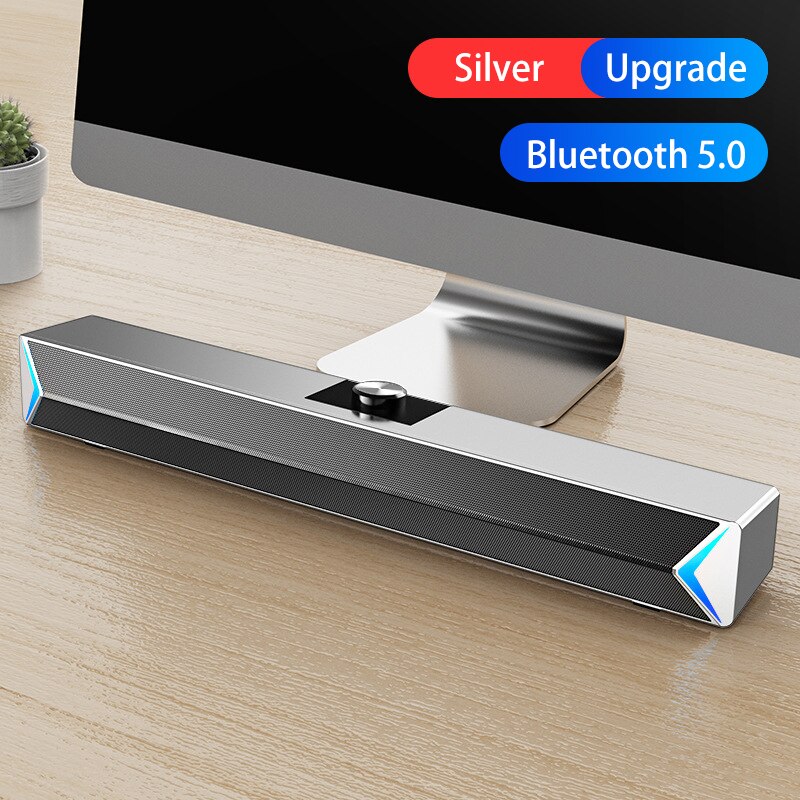 TV Sound Bar AUX USB Wired and Wireless Bluetooth Home Theater FM Radio Surround SoundBar for PC TV Speaker for Computer Phones: Silver Upgrade