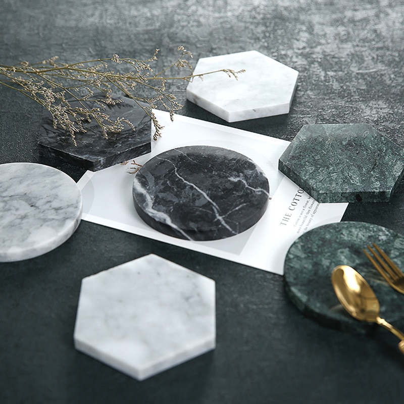 Naturlig marmor coasters enkel isoleringspude kunst smykker nordisk stil smykkemåtte stilleben fotografering