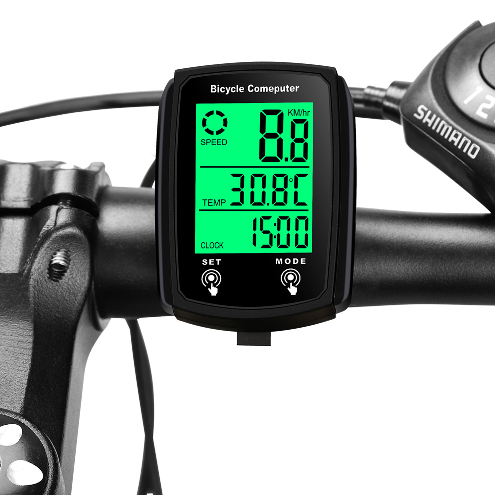 Bedrade fietscomputer met led-digitale snelheidsmeter, kilometerteller, touchscreen, waterdicht en met achtergrondverlichting.