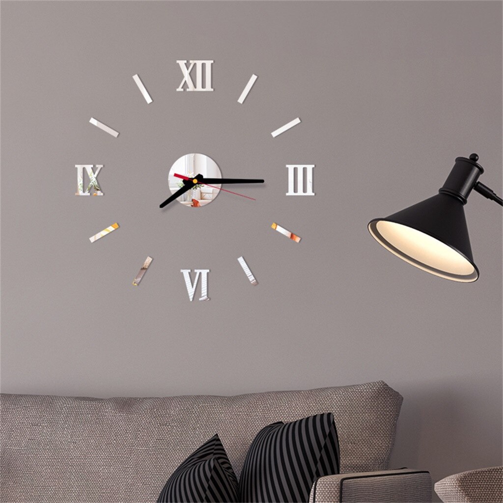 3D DIY Roman Numbers Acrylic Mirror Wall Sticker Clock Home Decor Mural Decals Large Decorative Unique Wall Clocks Watch #O
