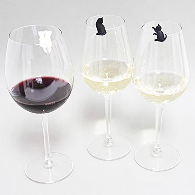 Divisor de copa de vino portátil para gatito, herramientas de cocina, bolsa de té, marcadores de vidrio para vino, Clip de gato, 6 unids/set por juego