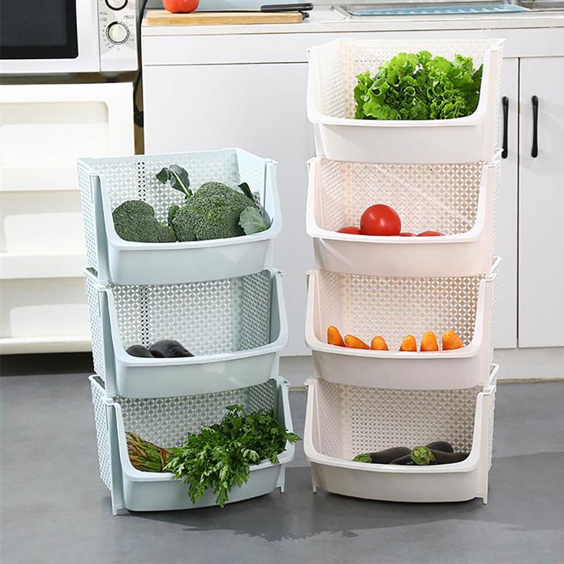 Home Storage Basket Shelf Stackable Vegetable Storage Basket Fruit Rack Multi-use Storage Shelf Kitchen Rack Basket One Layer