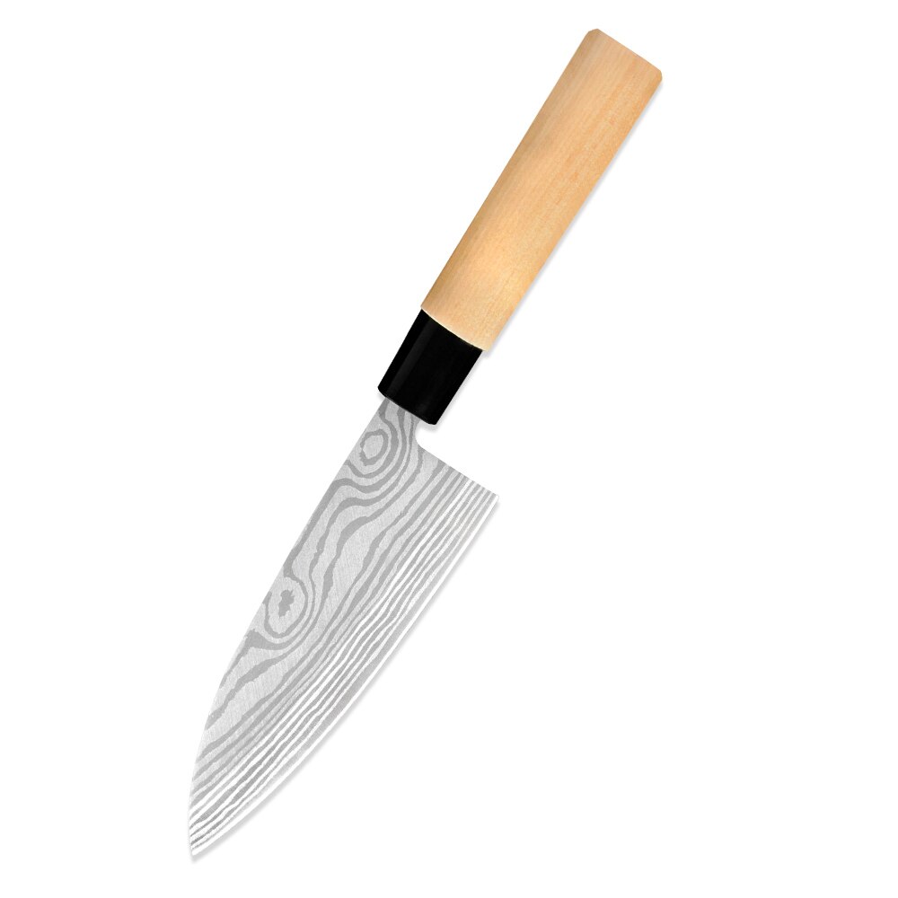 XYj 4pcs Japanese Style Stainless Steel Knives Set Damascus Veins Blade Wood Handle Chef Santoku Chopping Sashimi Knife Sushi: chef knife
