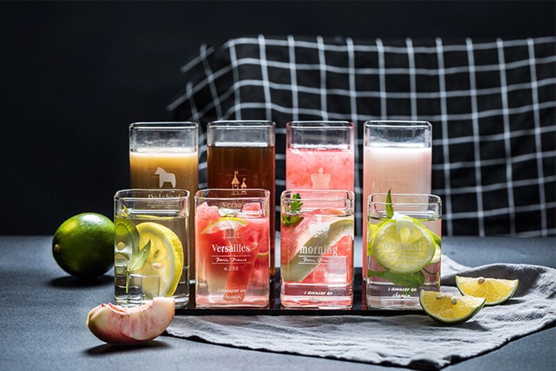 4 Pcs/lot Transparent color water glass office juice drink glass cups GLA-18
