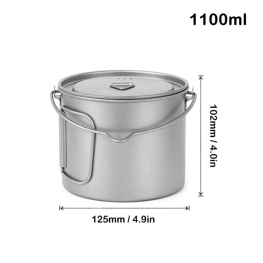 1100ml Titanium Pot Draagbare Opknoping Pot Water Cup Opvouwbare Handvat Camping Pot met Deksel Kookgerei Wandelen Outdoor Servies