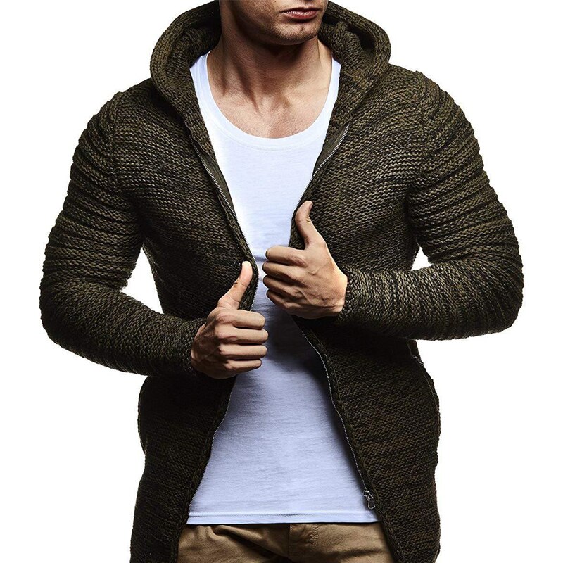 Man Knitted Cardigan Coats Men's Sweater Coat Solid Color Men's Sweater Hooded Sweaters Coats