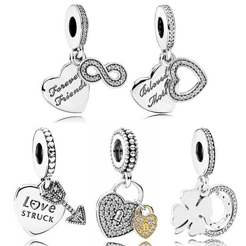 Amore originale colpito cuore per sempre amico con ciondolo in cristallo perlina misura braccialetto europa gioielli in argento Sterling 925 fascino fai da te