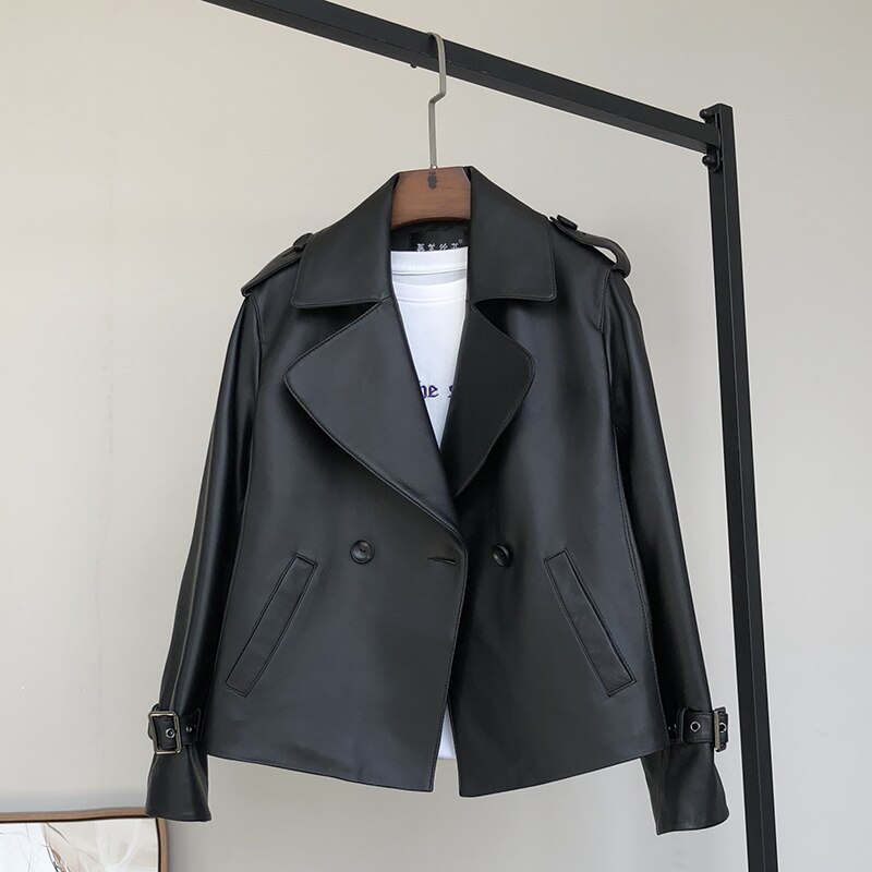 Nerazzurri sorte plus size læderjakker til kvinder langærmet epaulet med hak revers dobbeltradet læderjakke til kvinder 5xl