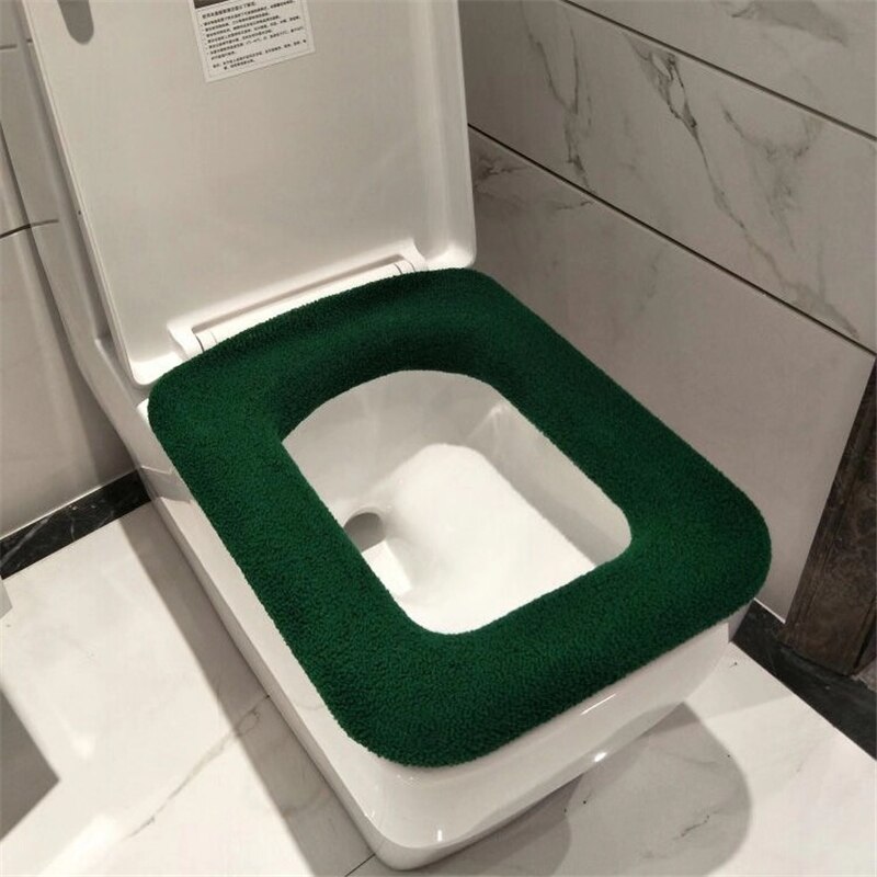Badeværelse firkantet toilet sædeovertræk vintervaskbar varmemåtte toiletbetræk pude lågpude hjemindretning toilet sædeovertræk: Militærgrøn