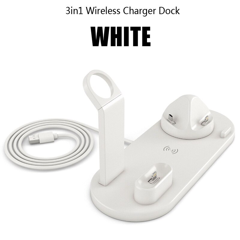 Supporto per caricabatterie Wireless multifunzione per iPhone Samsung Phone USB Micro tipo-c stazione Base di ricarica per iWatch 5 4 3 2 iPod Pro: Charge Dock White