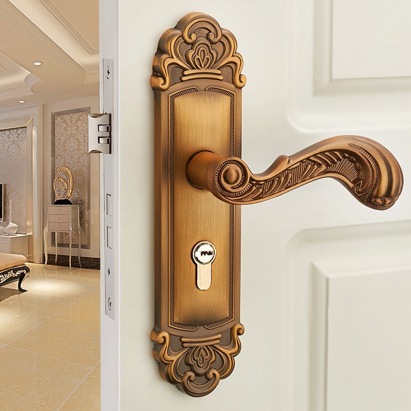 Bearing Antique Door Lock European Door Lock Bronze Classic Interior Bedroom Handle Lock