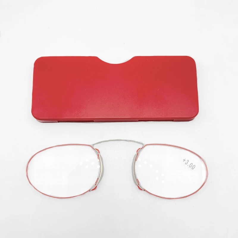 2024 Titanium Mini Leesbril Clip Neus Ronde Optische Bril Met Doos Portemonnee Draagbare Recept Brillen Graden 1 Tot 3: Rood / +150