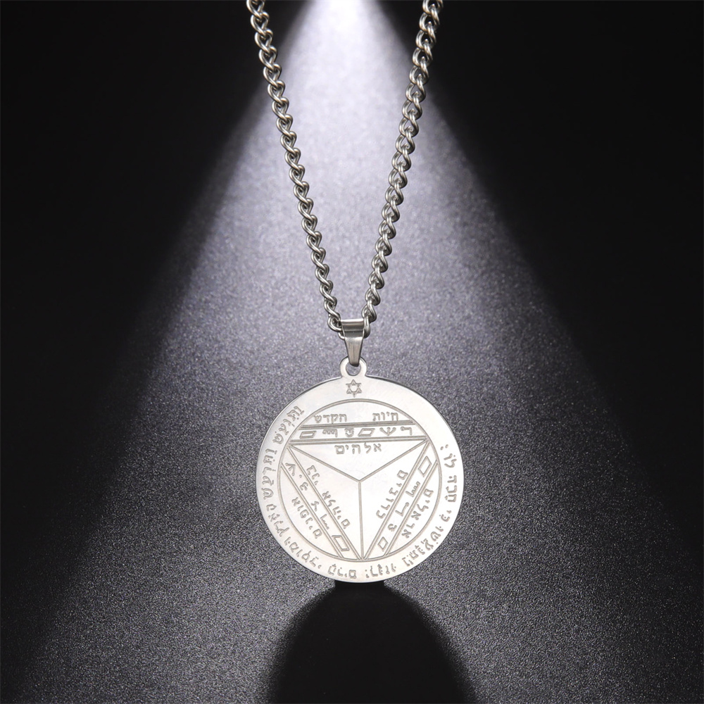 EUEAVAN retrò sigillo di salomone buona fortuna ricchezza carriera collane rotonde protezione settima pentacolo di saturno amuleto gioielli con ciondoli